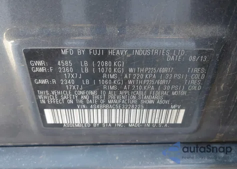 2014 Subaru Outback 2.5I из США, поврежденный, VIN 4S4BRBAC5E3228225